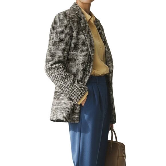 Vintage Jackets & Blazers - Emil Rutenberg Vintage 90s Black White Hand Woven Silk Blazer Women’s L